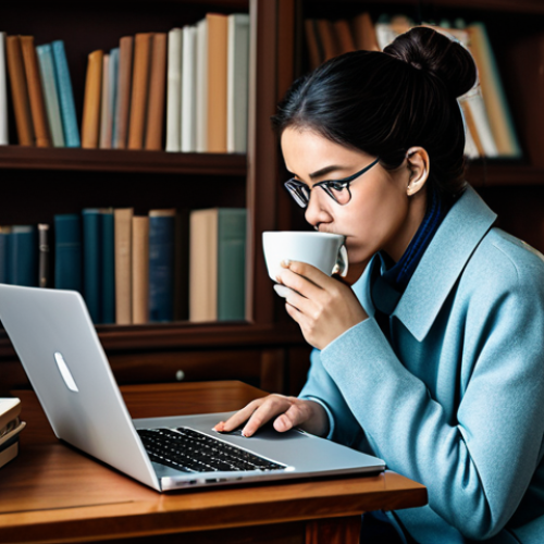 Home 4 **
A concerned individual meticulously verifying news from multiple sources on a laptop in a cozy, book-filled study. They are using fact-checking websites and critically analyzing information while sipping tea. Fully clothed, safe for work, appropriate content, professional setting, modest attire, family-friendly.
**
