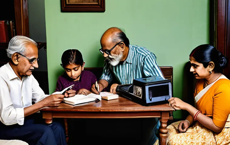 사회적 변화와 역사적 패턴 - **"A split-image depicting the evolution of communication and technology. On the left side, a warm, ...