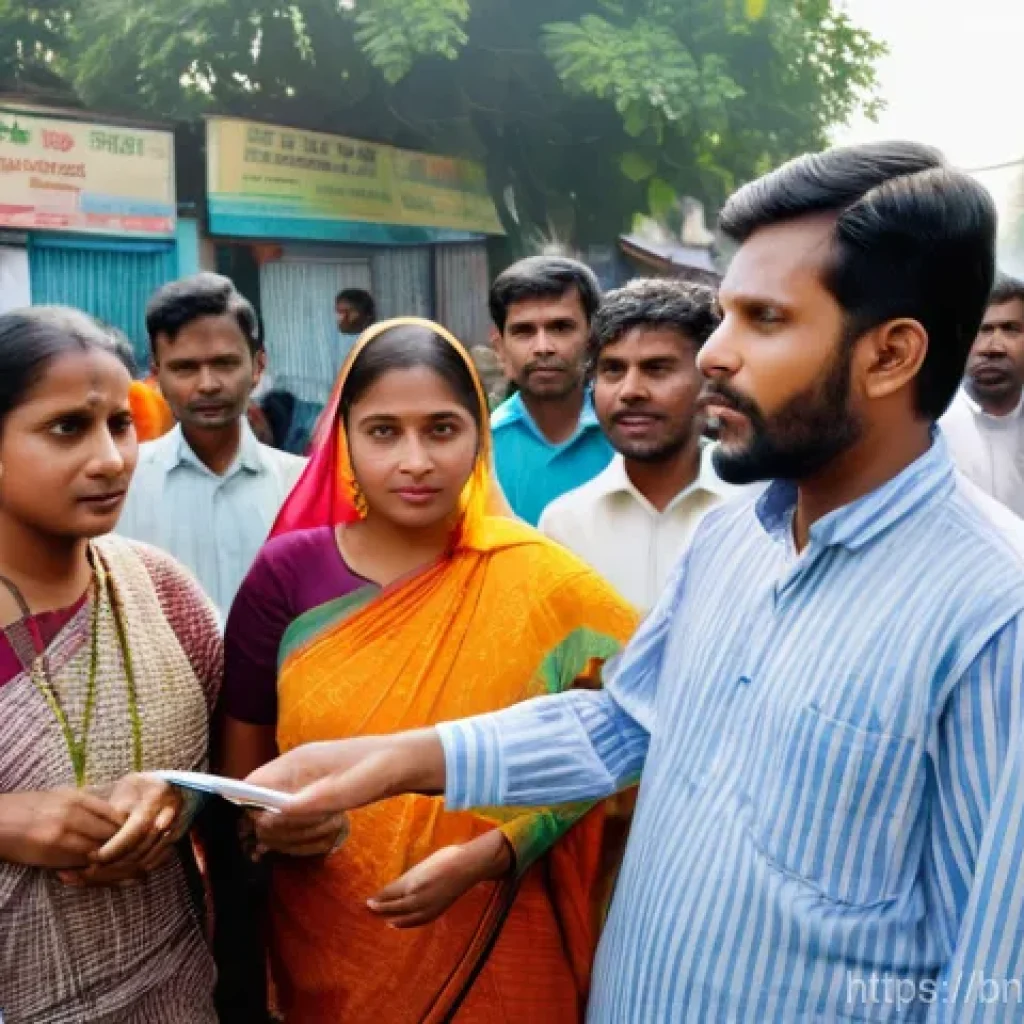 사회적 문제 해결을 위한 공공정책 - **"A vibrant community gathering in a bustling Bangladeshi town square. Diverse adult men and women,...