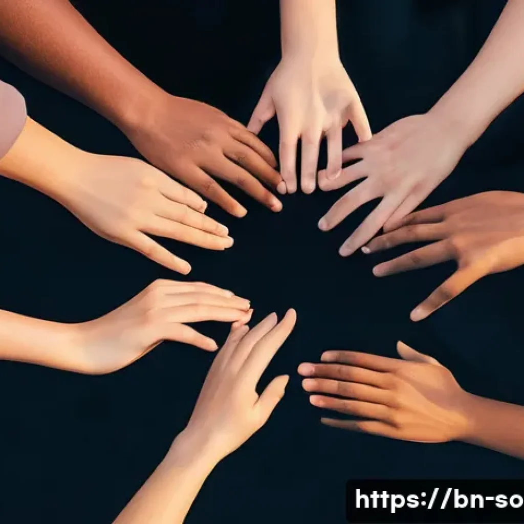 사회적 낙인과 재사회화 - **Prompt:** A diverse group of people, aged 15 and up, stands together, their hands gently interlink...