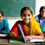 Home 16 사회적 이동과 경제 구조 - A vibrant digital classroom scene set in Bangladesh, featuring young Bengali students engaged in onl...