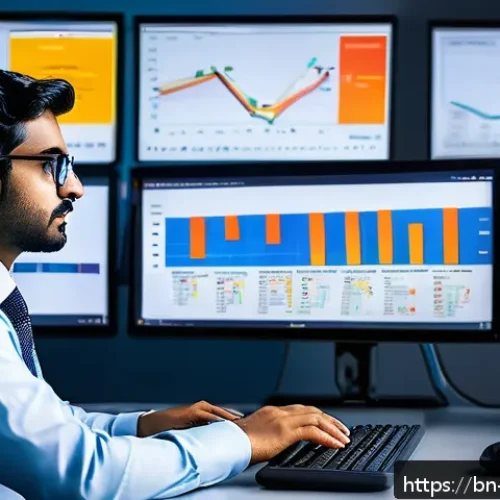 Home 15 빅데이터와 사회연구 - A detailed digital illustration of a data analyst working with big data from Bengali social media pl...