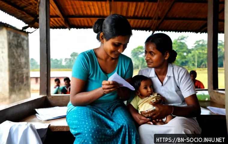 사회보장제도와 복지국가 - Photorealistic Bangladesh community welfare center, a caring social worker assisting an elderly Beng...